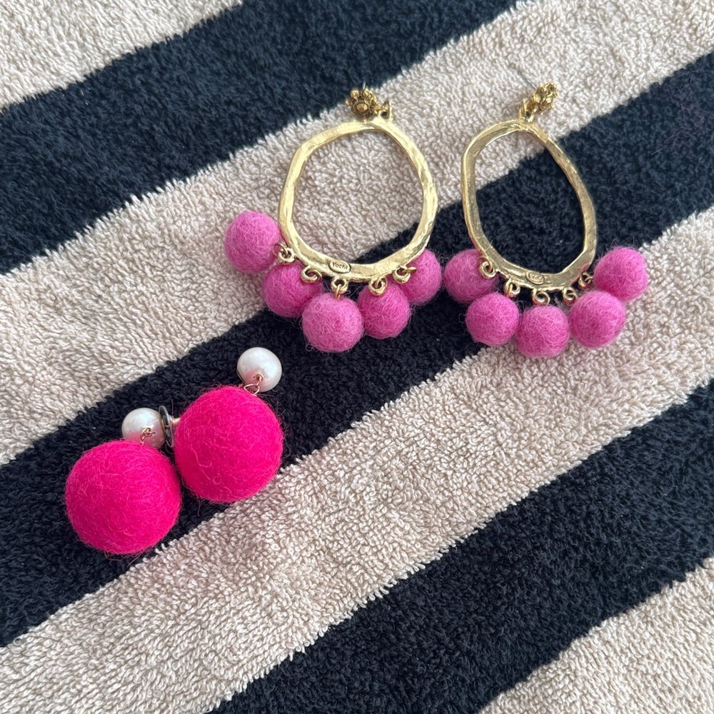 Yochi Gold Hoops with Pink Accents